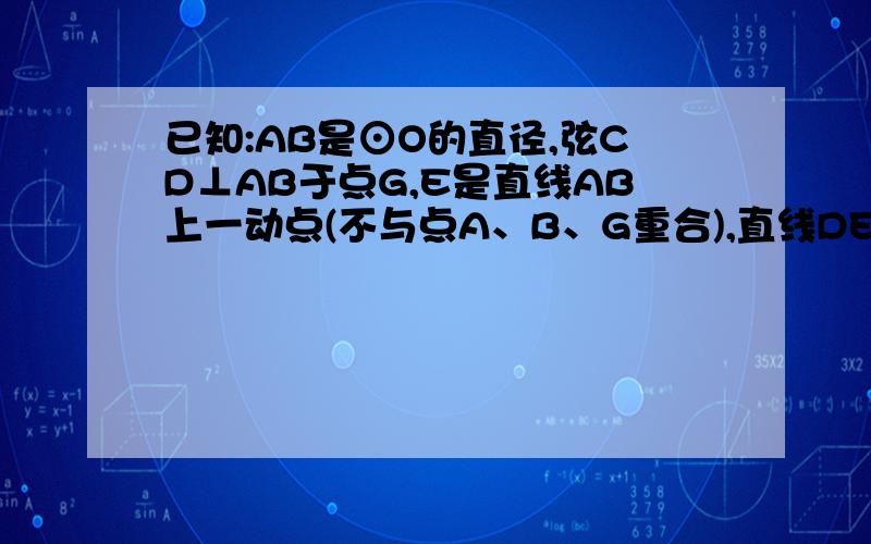 已知:AB是⊙O的直径,弦CD⊥AB于点G,E是直线AB上一动点(不与点A、B、G重合),直线DE