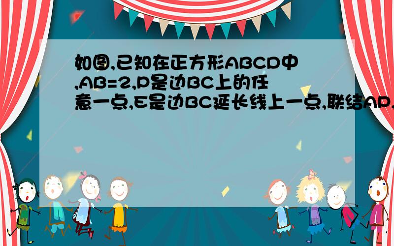 如图,已知在正方形ABCD中,AB=2,P是边BC上的任意一点,E是边BC延长线上一点,联结AP,过点P作PF⊥AP,与∠DCE的平分线CF相交于点F,联结AF,与边CD相交于点G,联结PG （1）求证：AP=FP （2）⊙P、⊙G的半径分