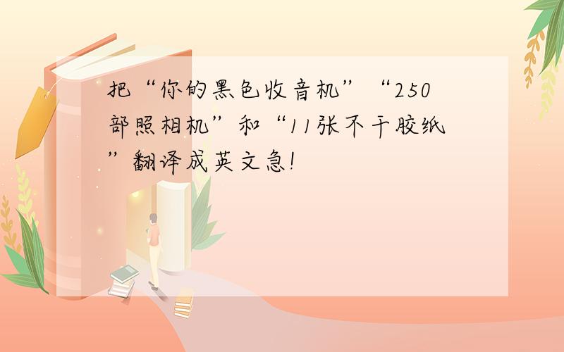 把“你的黑色收音机”“250部照相机”和“11张不干胶纸”翻译成英文急!