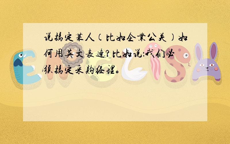 说搞定某人（比如企业公关）如何用英文表达?比如说：我们必须搞定采购经理。