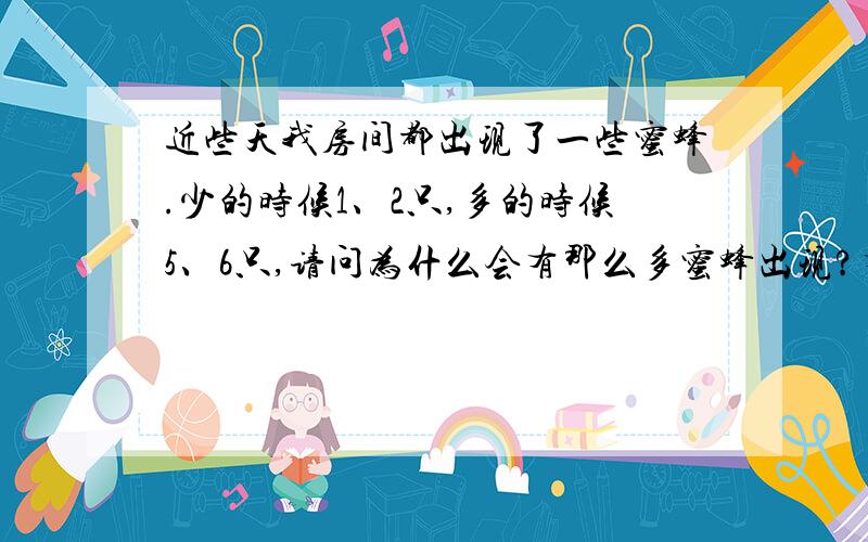 近些天我房间都出现了一些蜜蜂.少的时候1、2只,多的时候5、6只,请问为什么会有那么多蜜蜂出现?有什么办法可以消灭这些蜜蜂?