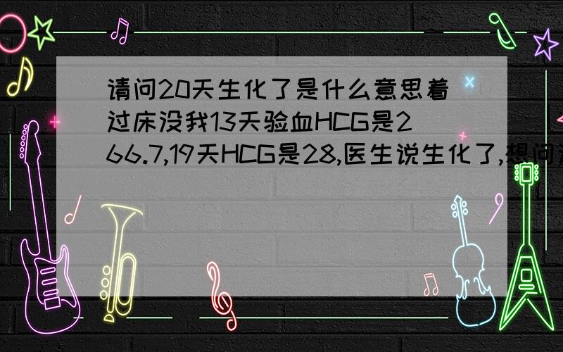 请问20天生化了是什么意思着过床没我13天验血HCG是266.7,19天HCG是28,医生说生化了,想问这样的情况是胚胎着床过,还是从来没有着床啊?