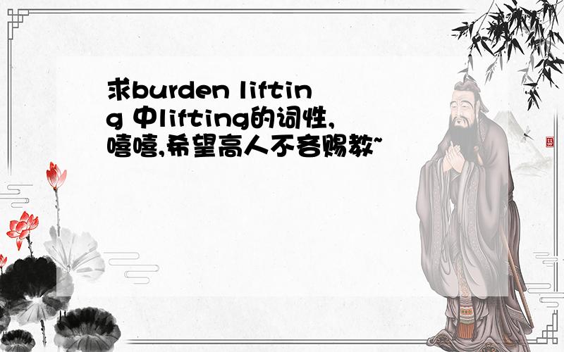 求burden lifting 中lifting的词性,嘻嘻,希望高人不吝赐教~