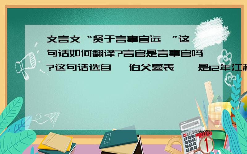 文言文 “贤于言事官远矣”这句话如何翻译?言官是言事官吗?这句话选自 《伯父墓表》  是12年江苏高考卷文言文中的一句.上下句是 盖宗以赂请于温成之族,不复穷治,杖矫命者,逐之,一府皆