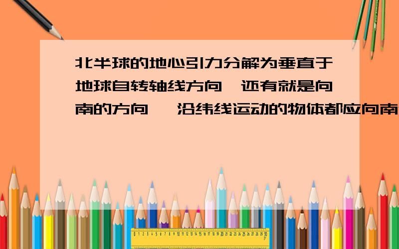 北半球的地心引力分解为垂直于地球自转轴线方向,还有就是向南的方向 ,沿纬线运动的物体都应向南偏移啊.那北半球自东向西运动的也要向南偏移吗？也就是向左偏移。那为什么百度百科说