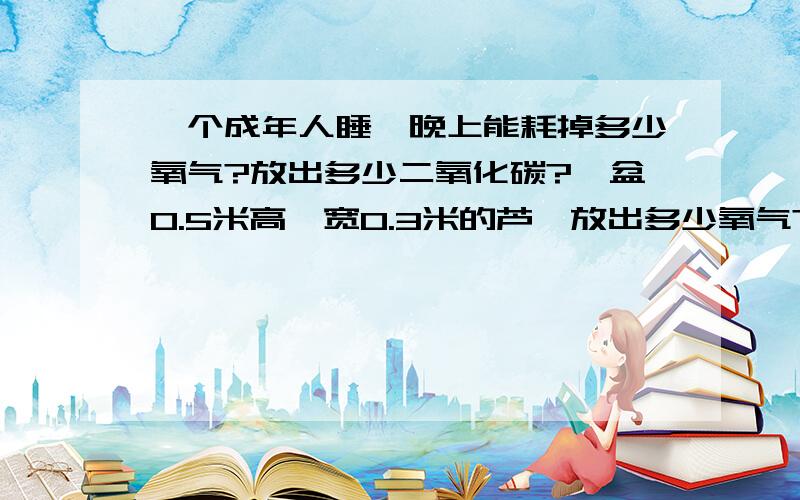 一个成年人睡一晚上能耗掉多少氧气?放出多少二氧化碳?一盆0.5米高,宽0.3米的芦荟放出多少氧气?跪求答案 谢谢 继续