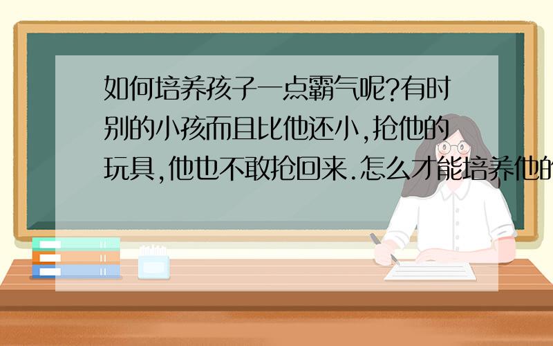 如何培养孩子一点霸气呢?有时别的小孩而且比他还小,抢他的玩具,他也不敢抢回来.怎么才能培养他的勇敢精神呢?