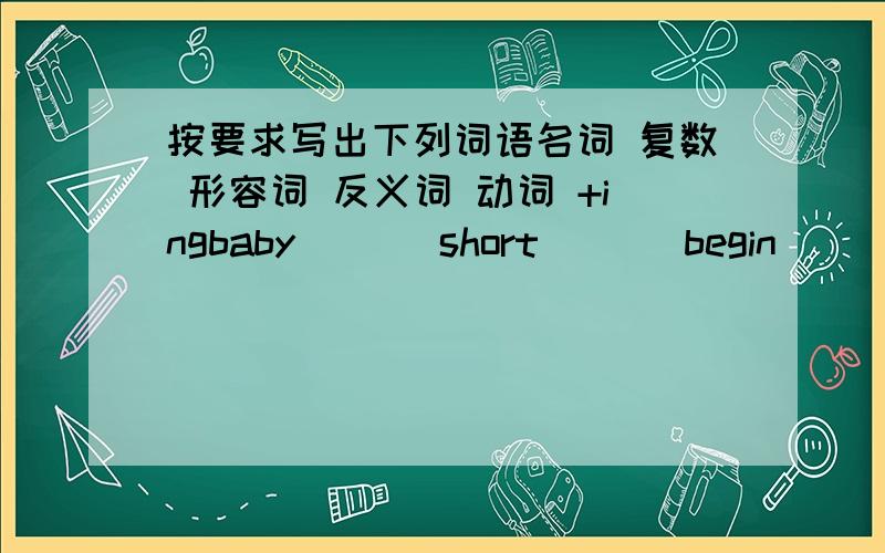 按要求写出下列词语名词 复数 形容词 反义词 动词 +ingbaby ( ) short ( ) begin ( )class ( ) carry ( )sheep ( )child ( )ruler ( )