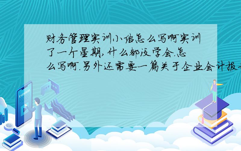 财务管理实训小结怎么写啊实训了一个星期,什么都没学会.怎么写啊.另外还需要一篇关于企业会计报告质量分析的体会文章,800字左右.