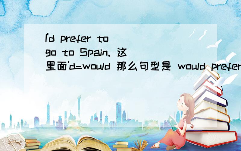 I'd prefer to go to Spain. 这里面'd=would 那么句型是 would prefer to do sth么什么意思?还是’d≠would？