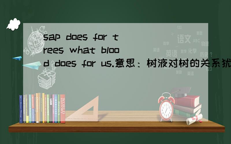 sap does for trees what blood does for us.意思：树液对树的关系犹如血液对我们人的关系一样.请分析句中does for与what的用法.