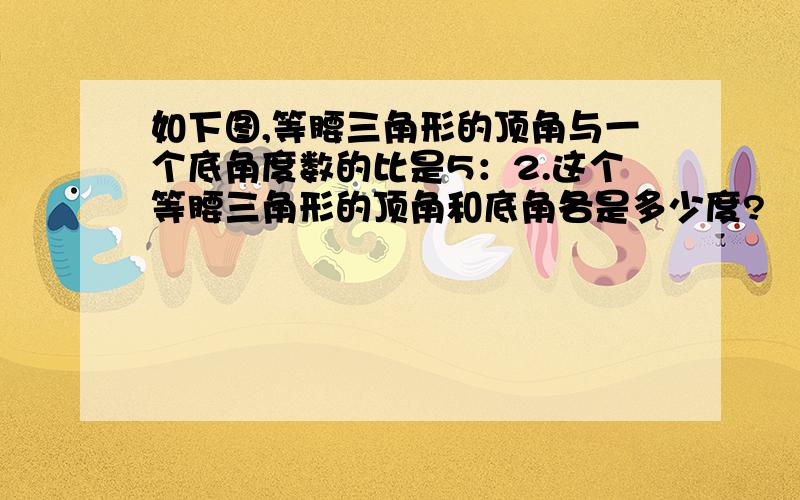 如下图,等腰三角形的顶角与一个底角度数的比是5：2.这个等腰三角形的顶角和底角各是多少度?