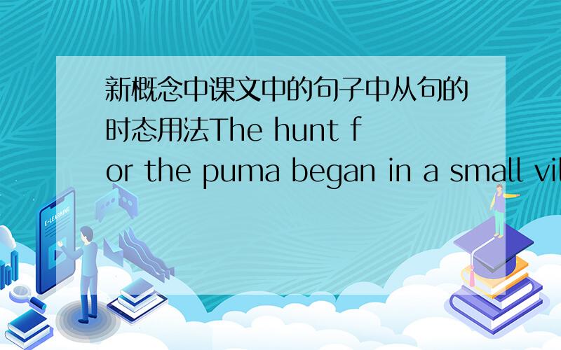 新概念中课文中的句子中从句的时态用法The hunt for the puma began in a small village where a woman picking blackberries waw 