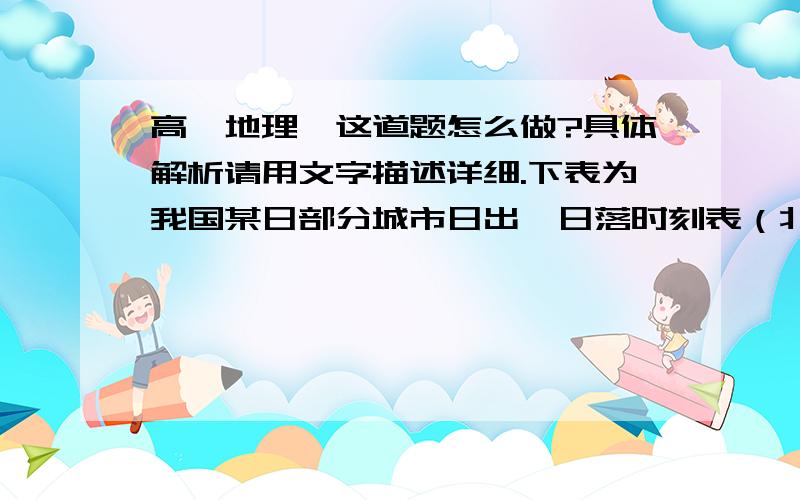 高一地理,这道题怎么做?具体解析请用文字描述详细.下表为我国某日部分城市日出、日落时刻表（北京时间）.回答14、15题.14、四个城市在春秋二分日时,日出的先后顺序是（）15、同一时期