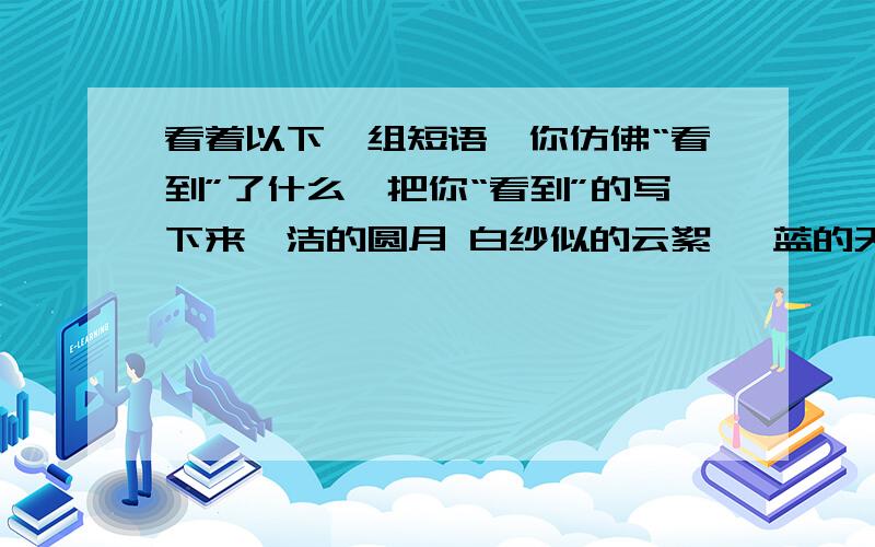 看着以下一组短语,你仿佛“看到”了什么,把你“看到”的写下来皎洁的圆月 白纱似的云絮 湛蓝的天空 闪烁的星星