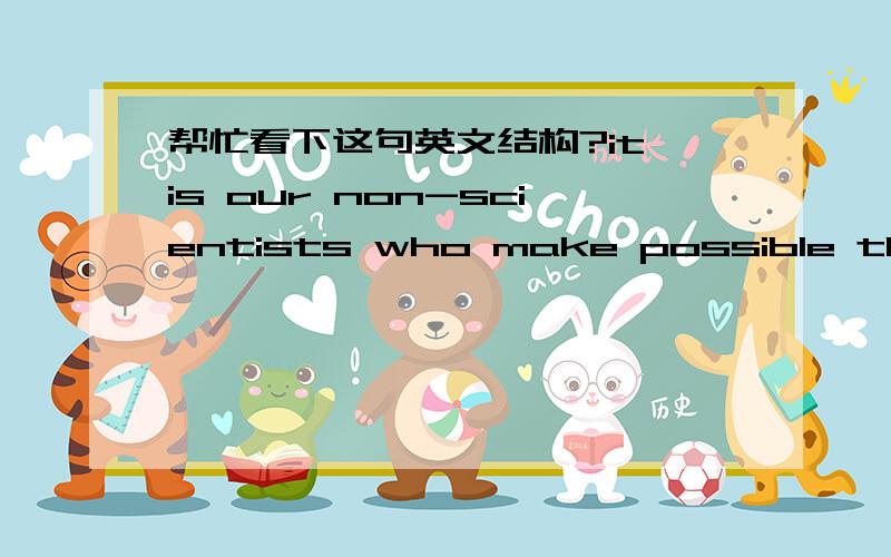 帮忙看下这句英文结构?it is our non-scientists who make possible the science,and who bring meaning to what we learn from it.最后这个it应该存在吗,what不就是 learn from 的宾语了吗