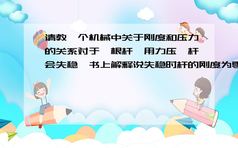 请教一个机械中关于刚度和压力的关系对于一根杆,用力压,杆会失稳,书上解释说失稳时杆的刚度为零.为什么当杆受轴向压力时,其侧向刚度会变为零?求教.