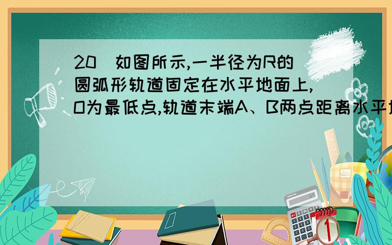 20．如图所示,一半径为R的圆弧形轨道固定在水平地面上,O为最低点,轨道末端A、B两点距离水平地面的高度分别为h和2h,h