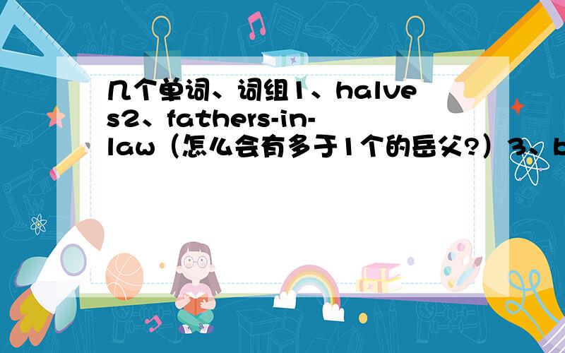 几个单词、词组1、halves2、fathers-in-law（怎么会有多于1个的岳父?）3、brides-to-be（理由同上）4、VIP 是缩写?完整单词是什么?