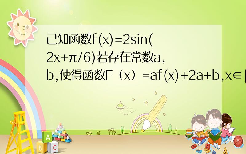 已知函数f(x)=2sin(2x+π/6)若存在常数a,b,使得函数F（x）=af(x)+2a+b,x∈[π/4,3π/4]的值域为[-√3,(√3)-1],求ab的值