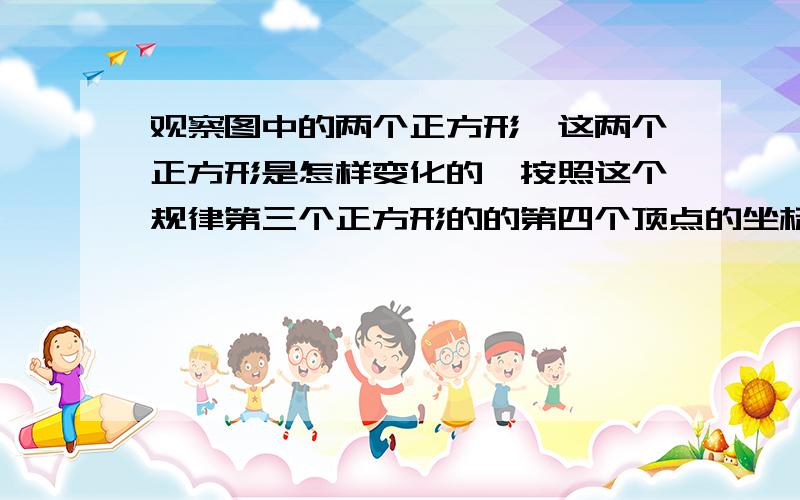 观察图中的两个正方形,这两个正方形是怎样变化的,按照这个规律第三个正方形的的第四个顶点的坐标是什么?至少写出三种变化规律~