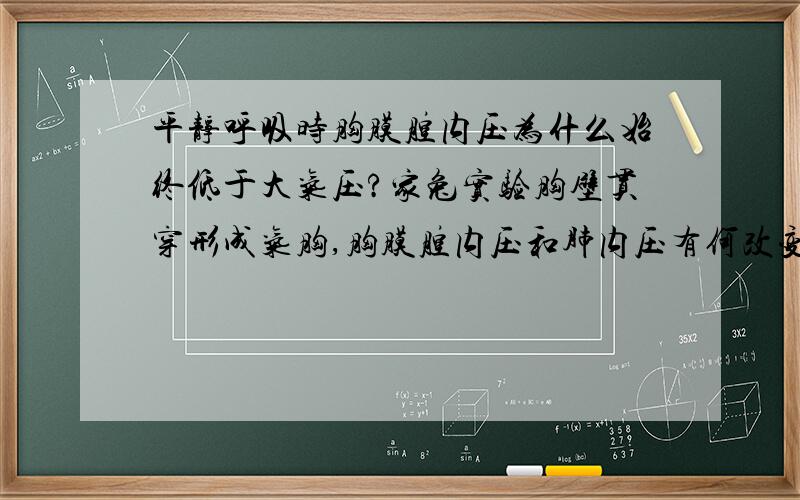 平静呼吸时胸膜腔内压为什么始终低于大气压?家兔实验胸壁贯穿形成气胸,胸膜腔内压和肺内压有何改变?