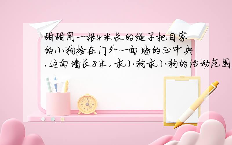 甜甜用一根4米长的绳子把自家的小狗拴在门外一面墙的正中央,这面墙长8米,求小狗求小狗的活动范围的面积