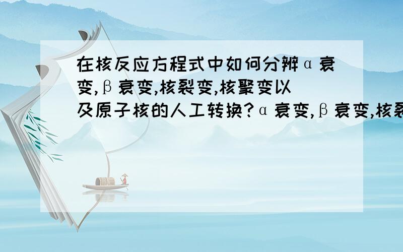 在核反应方程式中如何分辨α衰变,β衰变,核裂变,核聚变以及原子核的人工转换?α衰变,β衰变,核裂变,核聚变以及原子核的人工转换各有什么特点与区别?