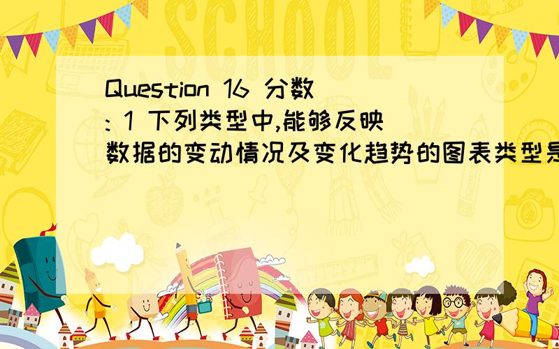 Question 16 分数: 1 下列类型中,能够反映数据的变动情况及变化趋势的图表类型是________.选择一个答案   a. 雷达图     b. XY散点图     c. 饼图     d. 折线图   Question 17 分数: 1 在WORD的编辑状态,可以