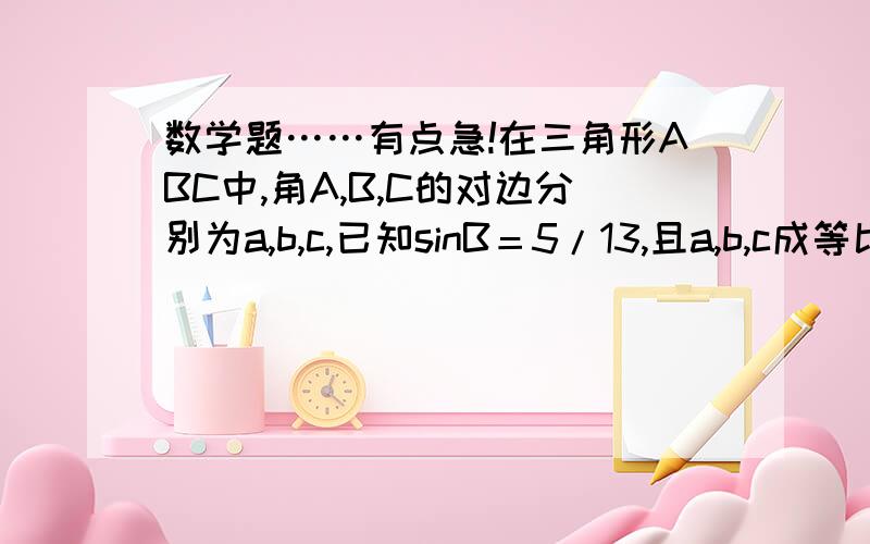 数学题……有点急!在三角形ABC中,角A,B,C的对边分别为a,b,c,已知sinB＝5/13,且a,b,c成等比数列.求〔1〕1/tanA＋1/tanC的值〔2〕若accosB＝12,求a＋c的值