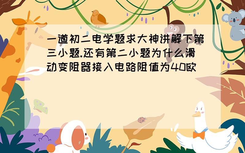 一道初二电学题求大神讲解下第三小题.还有第二小题为什么滑动变阻器接入电路阻值为40欧