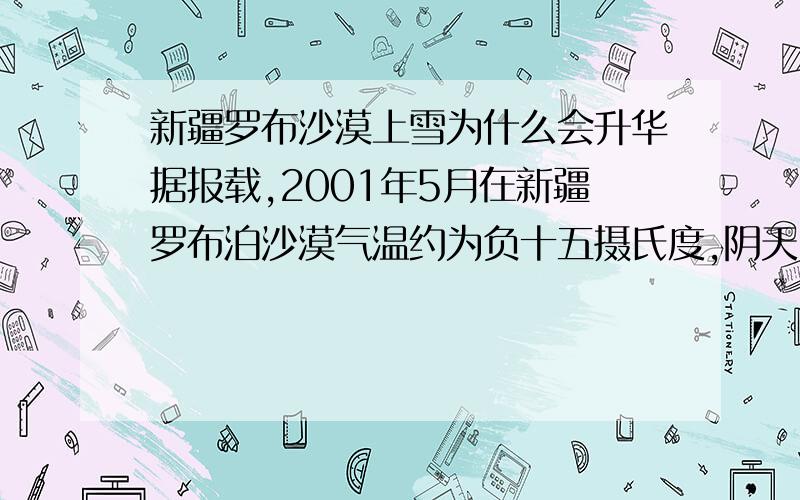 新疆罗布沙漠上雪为什么会升华据报载,2001年5月在新疆罗布泊沙漠气温约为负十五摄氏度,阴天,沙丘上覆盖着一层5至10厘米厚的雪,而过约20分钟,雪不见了,脚下是干爽的沙地.1.雪为什么不见了