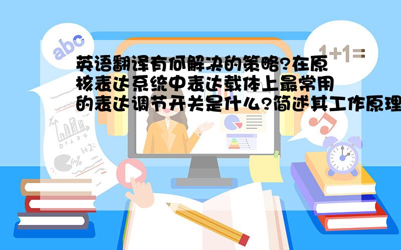 英语翻译有何解决的策略?在原核表达系统中表达载体上最常用的表达调节开关是什么?简述其工作原理