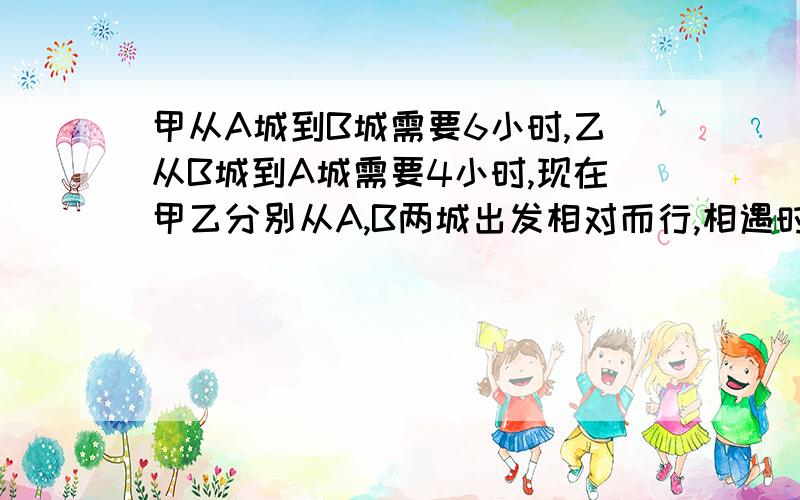 甲从A城到B城需要6小时,乙从B城到A城需要4小时,现在甲乙分别从A,B两城出发相对而行,相遇时甲行了96KM问：AB两城相距多少千米?