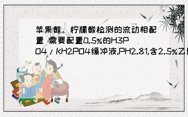 苹果酸、柠檬酸检测的流动相配置 需要配置0.5%的H3PO4/KH2PO4缓冲液,PH2.81,含2.5%乙腈.请问如何配置?方法里用的是150mm的反相柱,我用250mm的可以吗?其他需要什么改变?出峰时间还是其他?