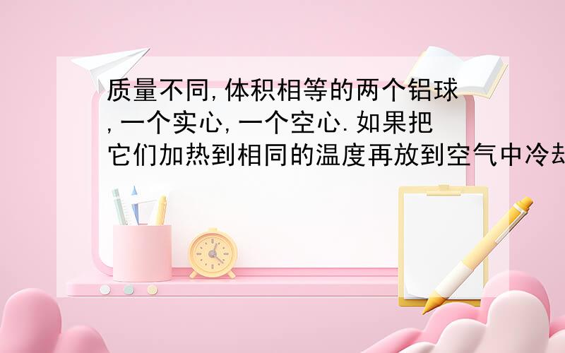 质量不同,体积相等的两个铝球,一个实心,一个空心.如果把它们加热到相同的温度再放到空气中冷却,则冷却得快的是哪个?