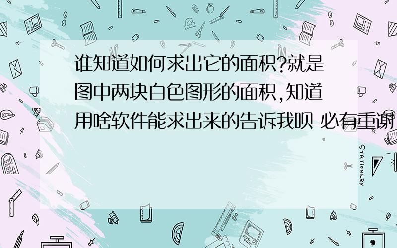 谁知道如何求出它的面积?就是图中两块白色图形的面积,知道用啥软件能求出来的告诉我呗 必有重谢!