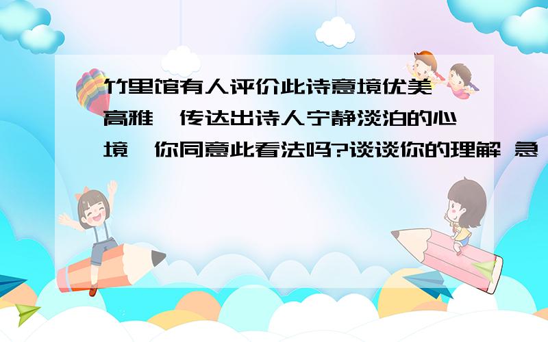 竹里馆有人评价此诗意境优美,高雅,传达出诗人宁静淡泊的心境,你同意此看法吗?谈谈你的理解 急 在线等!