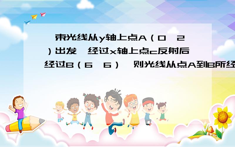 一束光线从y轴上点A（0,2）出发,经过x轴上点c反射后经过B（6,6）,则光线从点A到B所经过的路程是.要详细过程,谢谢了.