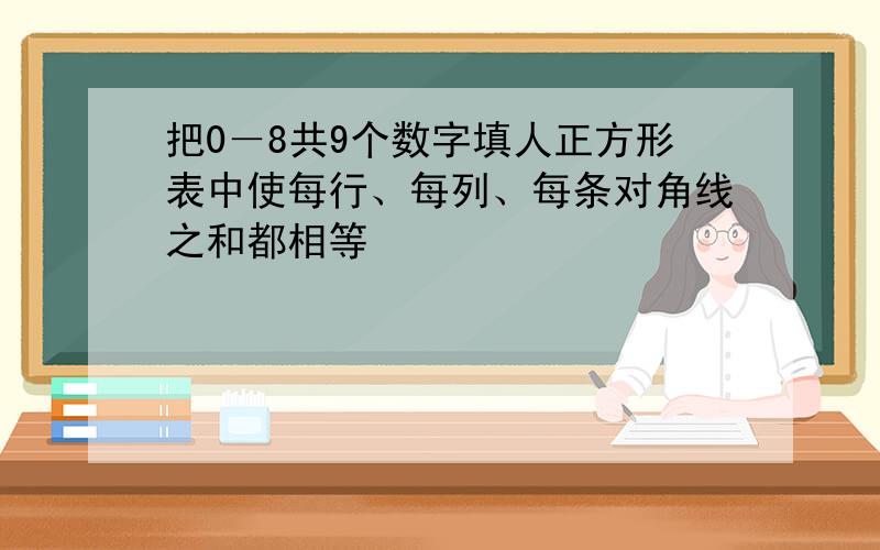 把0－8共9个数字填人正方形表中使每行、每列、每条对角线之和都相等