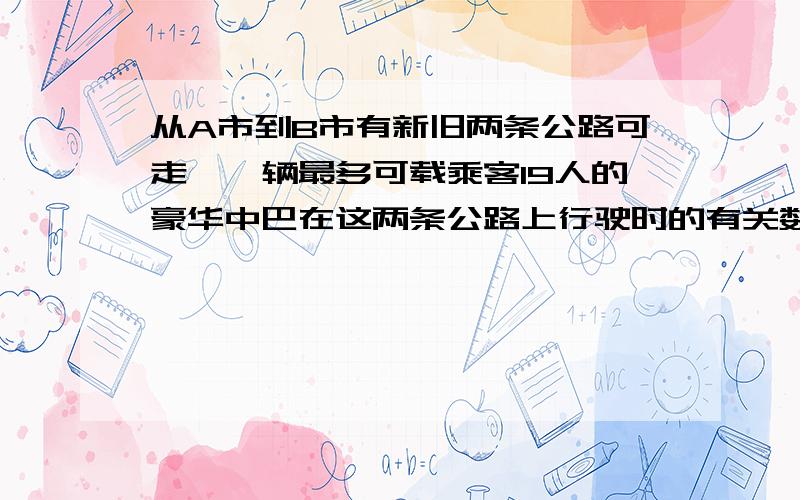 从A市到B市有新旧两条公路可走,一辆最多可载乘客19人的豪华中巴在这两条公路上行驶时的有关数据如下表：路程km 耗油量L/100km 票价(元/人) 过路费（元/辆） 油价（元/L）新路 75 8 14 15 6 旧