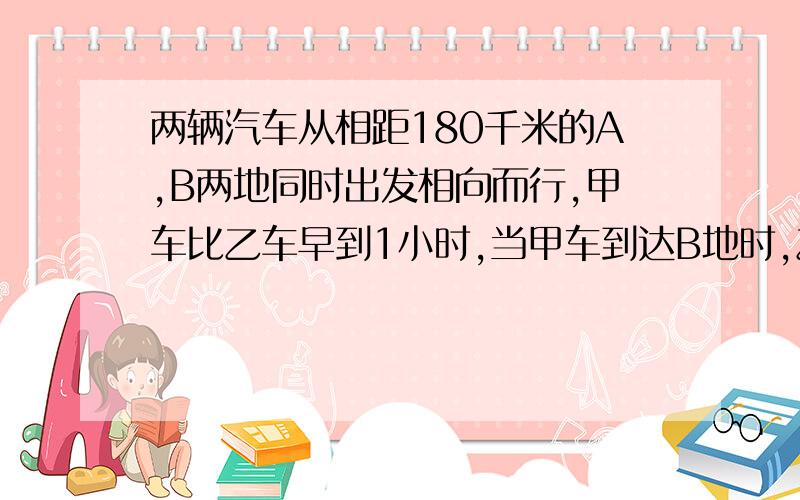 两辆汽车从相距180千米的A,B两地同时出发相向而行,甲车比乙车早到1小时,当甲车到达B地时,乙车离A地还有36千米.求甲车的速度.