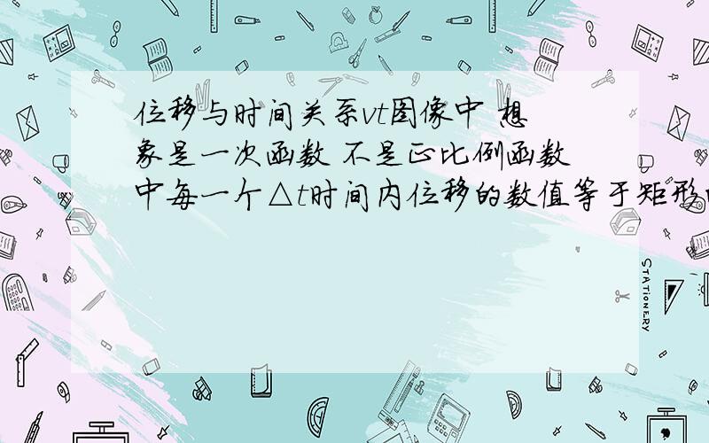 位移与时间关系vt图像中 想象是一次函数 不是正比例函数中每一个△t时间内位移的数值等于矩形的面积WHY?