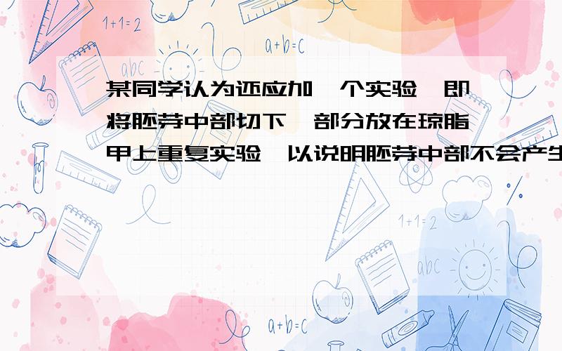 某同学认为还应加一个实验,即将胚芽中部切下一部分放在琼脂甲上重复实验,以说明胚芽中部不会产生生长素.你认为必要吗,为什么?