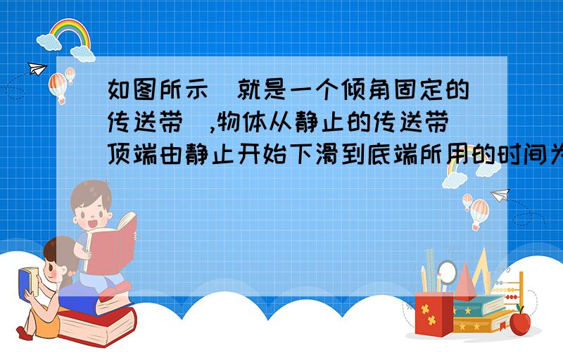 如图所示（就是一个倾角固定的传送带）,物体从静止的传送带顶端由静止开始下滑到底端所用的时间为t；若在物体下滑过程中,传送带开始顺时针转动,物体滑到底端所用时间为t' 为什么t=t'