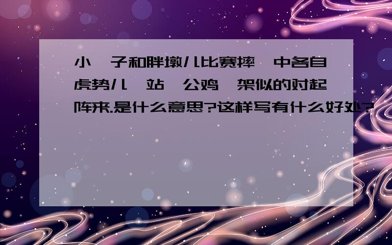 小嘎子和胖墩儿比赛摔跤中各自虎势儿一站,公鸡鵮架似的对起阵来.是什么意思?这样写有什么好处?