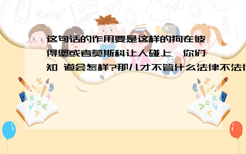 这句话的作用要是这样的狗在彼得堡或者莫斯科让人碰上,你们知 道会怎样?那儿才不管什么法律不法律,一转眼的工夫就叫它断了气!