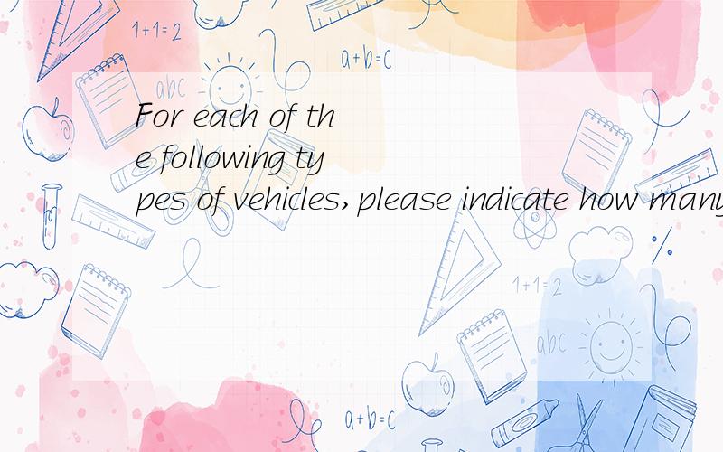 For each of the following types of vehicles,please indicate how many you have in your household?翻译