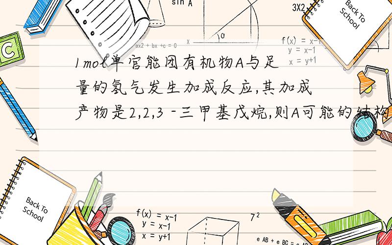 1mol单官能团有机物A与足量的氢气发生加成反应,其加成产物是2,2,3 -三甲基戊烷,则A可能的结构简式有哪些