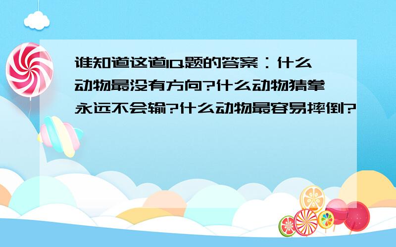 谁知道这道IQ题的答案：什么动物最没有方向?什么动物猜拳永远不会输?什么动物最容易摔倒?